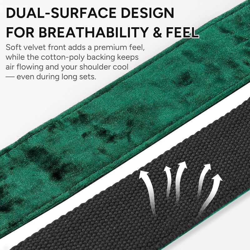 Amumu Flocked Velvet Guitar Strap with Microfiber Leather Ends - Guitar Accessories - Fits Acoustic, Bass and Electric Guitar - Green - Image 3